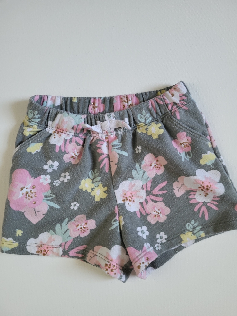 Girls' Gray Floral Pull-On Shorts 24m